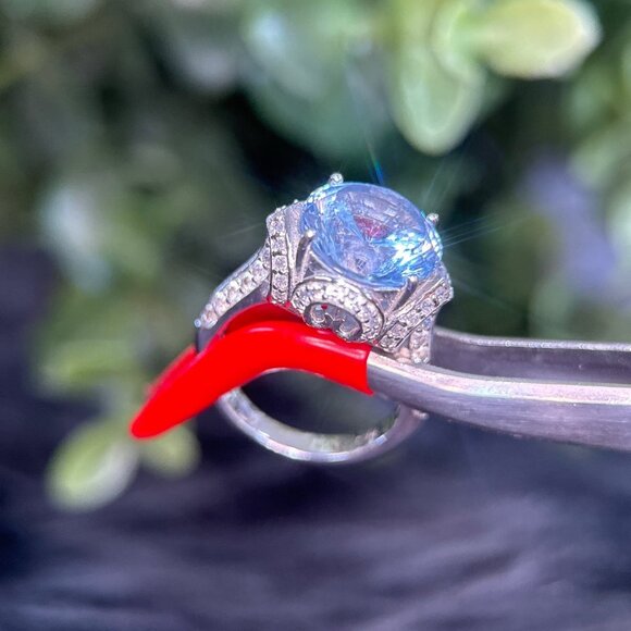 Silver 925 Blue Stone with Cz Ring - Picture 5 of 12